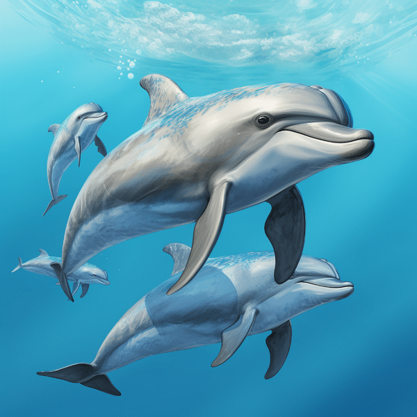 Canvas, Atlantic Bottlenose Dolphin Pod Swimming